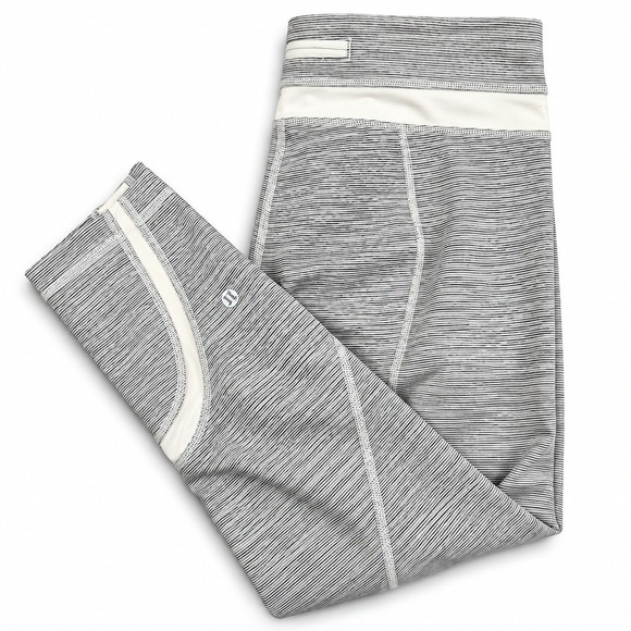 lululemon Pants - Lululemon Run Inspire Crop II Leggings White Black Stripe Womens 10